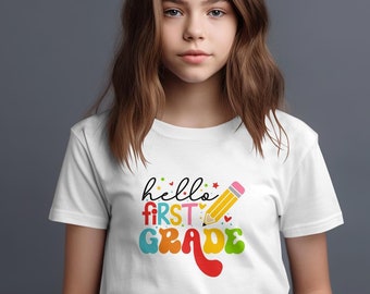 Camiseta de primer grado de Hello, regreso a la escuela, camiseta de primer grado, camiseta de primer grado de regreso a la escuela, camiseta de primer grado unisex