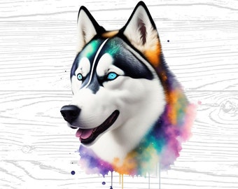 Siberian Husky Dog PNG JPG Digital Download High Quality Files Watercolors Portrait Clipart Image Sublimation Design Commercial Use