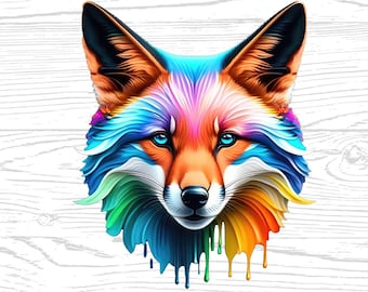 Fox Digital Download Technicolor High Quality PNG JPG, Fox Animal Lover Portrait Clipart Sublimation Design Download For Commercial Use