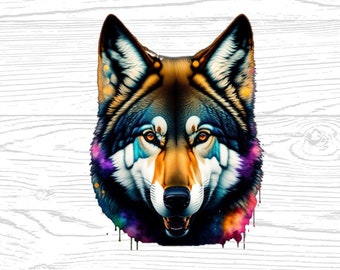 Wolf Digital Download High Quality PNG JPG Animal Lover Watercolours Portrait Clipart Sublimation Design Download Commercial Use