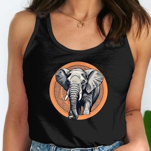 Elephant Tan Top, Women&#39;s Muscle Tee, Animal Elephant, Fashion Nature T Shirt, Wildlife Graphic Tee