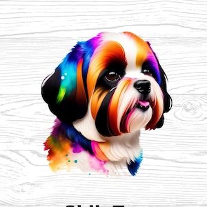 Shih Tzu Dog PNG JPG Digital Download High Quality Files Watercolors Portrait Clipart Image Sublimation Design Commercial Use