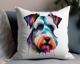 Federa Standard Con Stampa Schnauzer E Fiori Blu - Tessuto Traspirante, Lavabile A Freddo - 2