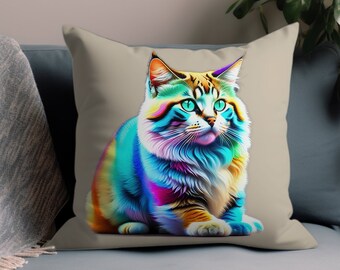Cat Pillow Cover, Cat Home Decoration Throw Pillowcase, Cat Themed Bedroom Decor Pillow Case, Custom Color Match, COVER ONLY