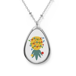 Merry Christmas Pineapple with Lights Oval Pendant Necklace Charm Gift for Any Occasion Beautiful Lifestyle Design