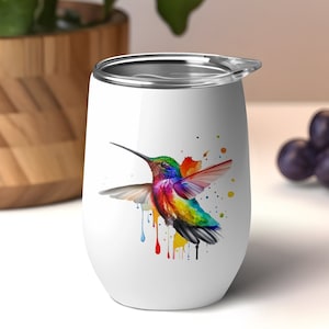 Premium Insulated Wine Tumbler - 12 Oz Stainless Steel Cup with Lid - Humming Bird Lover, Embrace Elegance and Sip in Style!