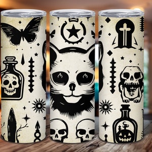 Scary Cat 20oz Skinny Tumbler W Straw Cup Trendy Gift Unique for Her Him and Anyone Seeking a Unique Tumbler During Halloween Season