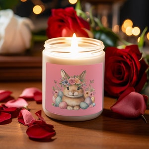 Easter Pink Bunny Soy Candle, Unique Cute Gift, Non-Toxic Eco-Friendly Natural Soy Candle, 5 Amazing Long Lasting Scents, BFF or Family Gift