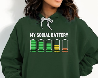 Meine soziale Batterie, sarkastisches introvertiertes T-Shirt, großes Geschenk für antisoziale Freunde, lustiges sarkastisches Sweatshirt mit niedriger Batterie Angsttherapie