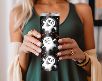 Adorable Ghosts 20oz Skinny Tumbler W Straw Cup Trendy Gift Unique for Her Him and Anyone Seeking a Unique Tumbler During Halloween Season