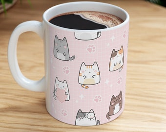 Kawaii Pink cup with cute cats Ceramic Mug 11oz