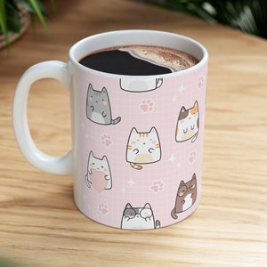 Kawaii Ceramic Pink Cute Cats Cup Ceramic Mug 11oz Aesthetic Preppy Cup Cat Lover Gift For Her Souvenir Chocolate Tea Mug Yami Kawaii