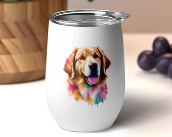 Golden Retriever Enthusiast Insulated Wine Tumbler - 12 Oz Stainless Steel Cup with Lid - Sip in the Company of Golden Love!"