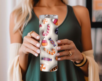 Halloween Candies 20 Unzen Skinny Tumbler W Strohbecher Trendiges Geschenk einzigartig für sie ihn und jeden, der einen einzigartigen Becher während der Halloween-Saison sucht