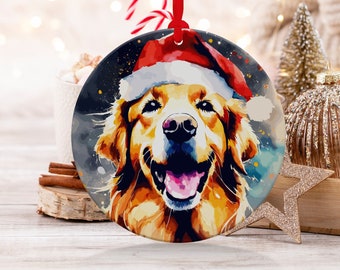 Golden Retriever Christmas Ornament, Round Ceramic Xmas Tree Decor, Golden Retriever Gift For Family, Dog Gift For Christmas, Holiday Decor