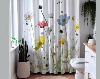 Boho Shower Curtain Wild Flowers, Bathroom Bohemian Decor, Cute Shower Curtains Floral Gothic Shower Curtain Vivid Color Home Decor 71x74 in