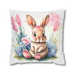 Easter Bunny Square Pillow Cover Home Decor Bunny Lover Gift, Custom Color Match Gift for Her Happy Easter Spring Decor COVER ONLY