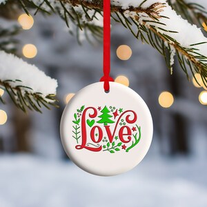 Love Round Ceramic Christmas Ornament, Xmas Tree Decor, Trendy Gift For Family And Friends, Gift For Christmas, Holiday Tree Decor