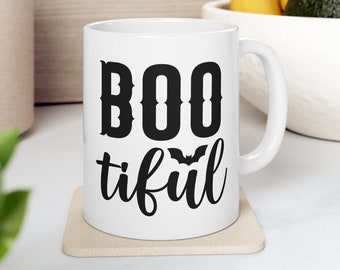 Boo-tifully Cute Spooky Mug Gift Idea for Her - 11oz Ceramic Halloween Tea Cup, Coffee Mom, Tea Lover, Chocolate Mug - Perfect Fall Gift!