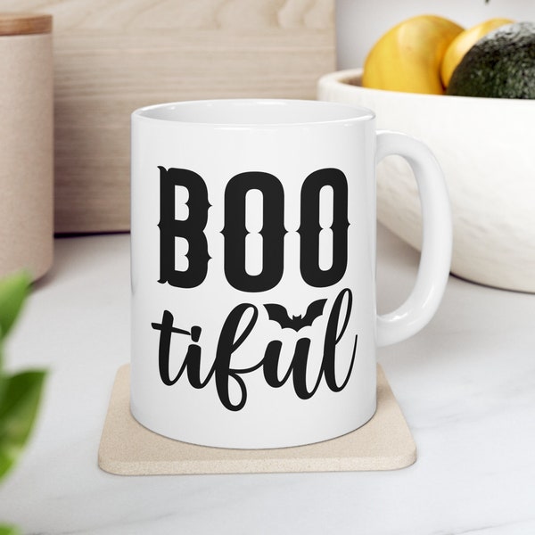 Boo-tifully Cute Spooky Mug Gift Idea for Her - 11oz Ceramic Halloween Tea Cup, Coffee Mom, Tea Lover, Chocolate Mug - Perfect Fall Gift!