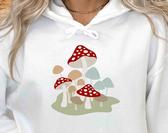 Cute Red Mushroom Hoodie Sweatshirt Groovy mushroom Hoodies Plant Hoodie Mushroom Outfit Aesthetic Hoodie Natural Lover Gift Trippy Plant