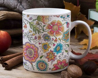 Vintage vårblommor kaffemugg i keramik 340 ml
