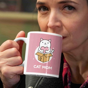 Kawaii Ceramic Pink Cute Cat Mom Cup Ceramic Mug 11oz Aesthetic Preppy Cup Cat Lover Gift For Her Souvenir Chocolate Tea Mug Yami Kawaii