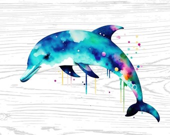Dolphin Digital Download High Quality PNG JPG Animal Lover Watercolours Portrait Clipart Sublimation Design Download Commercial Use