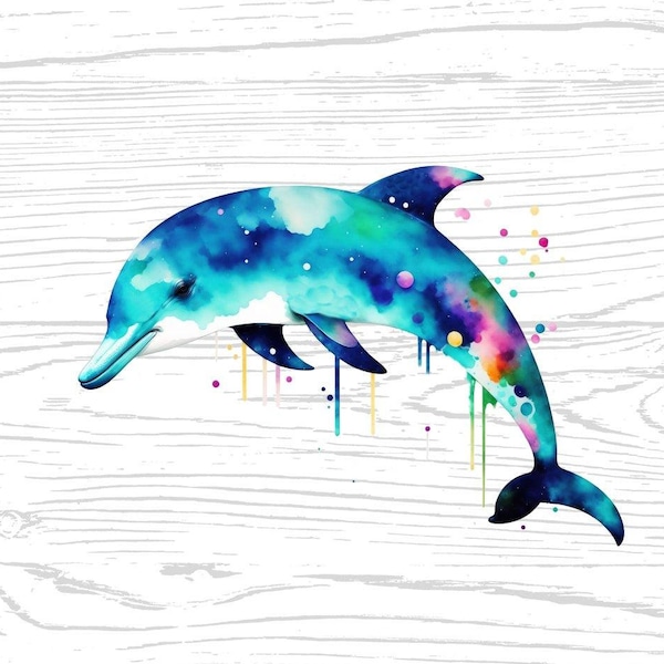 Dolphin Digital Download High Quality PNG JPG Animal Lover Watercolours Portrait Clipart Sublimation Design Download Commercial Use