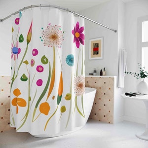 Boho douchegordijn wilde bloemen, badkamer boho decor, leuke douchegordijnen bloemen gotisch douchegordijn levendige kleuren woondecoratie 71 x 74 in