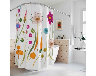 Boho Shower Curtain Wild Flowers, Bathroom Bohemian Decor, Cute Shower Curtains Floral Gothic Shower Curtain Vivid Color Home Decor 71x74 in