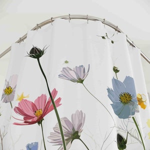 Boho Shower Curtain Wild Flowers, Bathroom Bohemian Decor, Cute Shower Curtains Floral Gothic Shower Curtain Vivid Color Home Decor 71x74 in image 8