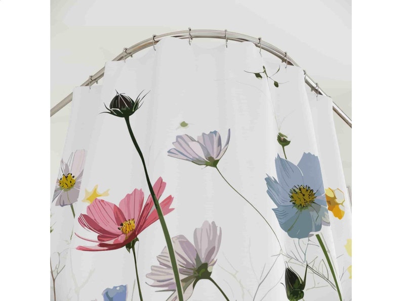 Boho Shower Curtain Wild Flowers, Bathroom Bohemian Decor, Cute Shower Curtains Floral Gothic Shower Curtain Vivid Color Home Decor 71x74 in image 8