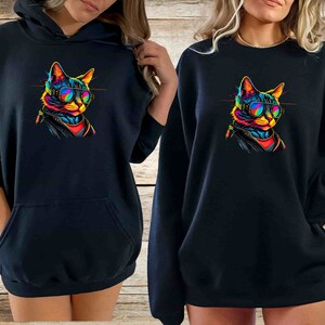 CyberPunk Cat Hoodie Streetwear Unisex Techwear Sweatshirt Futuristic Fashion Cyberpunk Clothing Rave Neon Color Festival Outfit Synthwave