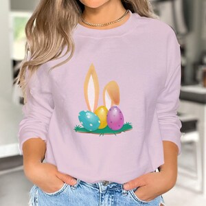 Cute Easter Eggs And Ears Sweatshirt Shirt Or Hoodie, Happy Easter Bunny Day Tshirt Retro Gift For Her Matching Tee, Sweatshirt Gift for Mom