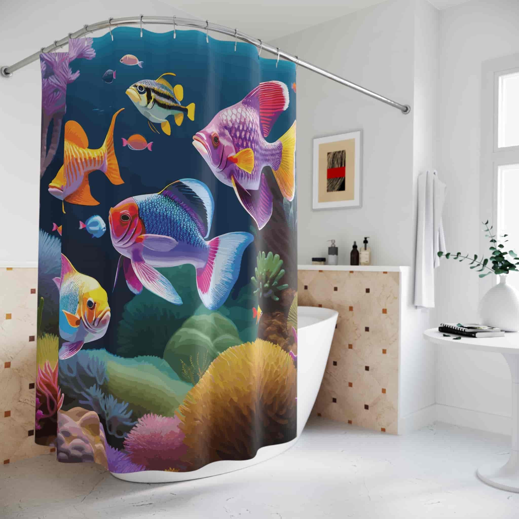Fish Ocean Nautical Tropical Colorful Fish Shower Curtain Hooks Set of 12