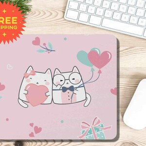 Kawaii Mouse Pad Cat Love Aesthetic Room Decor Non-Slip Preppy Mousepad Cute Kitty Anime Desk Mat Decor Accessories Fun Gaming Gift