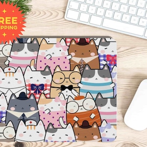 Kawaii Mouse Pad Cat Crowd Aesthetic Room Decor Non-Slip Preppy Mousepad Cute Kitty Anime Desk Mat Decor Accessories Fun Gaming Gift