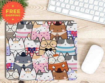Kawaii Mouse Pad Cat Crowd Aesthetic Room Decor Non-Slip Preppy Mousepad Cute Kitty Anime Desk Mat Decor Accessories Fun Gaming Gift