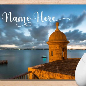 Puerto Rico Art Gift Personalized Mouse Pad Desk Accessories, Gift For Her, Custom Name Mousepad Boricua Gift San Juan Garita Sunset