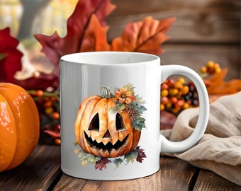 Halloween Pumpkin Mug Gift Idea for Her - 11oz Ceramic Halloween Tea Cup, Coffee Mom, Tea Lover, Chocolate Mug - Perfect Fall Gift!"
