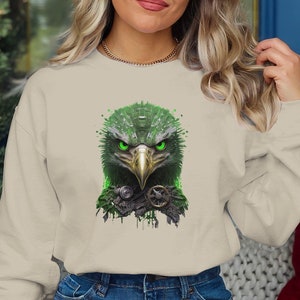 CyberPunk Eagle Hoodie Streetwear Unisex Techwear Sweatshirt Futuristic Shirt Fashion Clothing Rave Neon Color Festival Outfit Synthwave