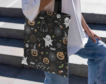 Cute Boo Halloween Friends Tote Bag Trick or Treat Bag Halloween Squat Totes, Kids Halloween Tote Bag, Candy Bag, Halloween gift