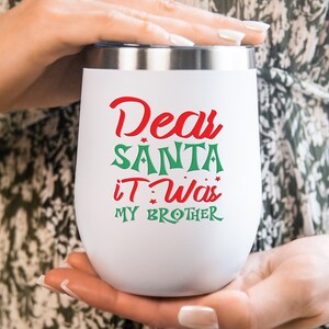 Dear Santa 12 oz izolowany kubek do wina z pokrywką, kubek do napojów, świąteczny kubek do wina dla miłośników wina, przyjaciół i prezentów świątecznych