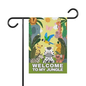Welcome To My Jungle バナー ポーチガーデンフラッグ 庭の装飾 ボヘミアンモダン装飾 ガーデンサイン ホームデコレーション 家庭や家族へのギフト