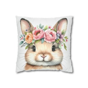 Cute Easter Bunny Square Pillow Cover Home Decor Bunny Lover Gift, Custom Color Match Gift for Her Happy Easter Spring Decor COVER ONLY
