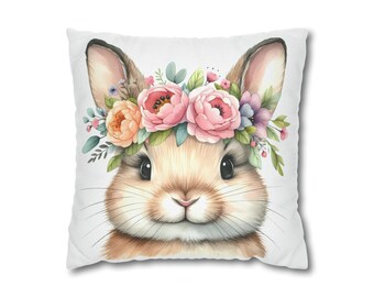 Cute Easter Bunny Square Pillow Cover Home Decor Bunny Lover Gift, Custom Color Match Gift for Her Happy Easter Spring Decor COVER ONLY