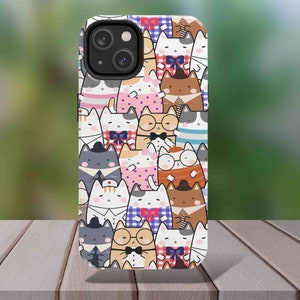 Kawaii Phone Case Cute Cat Aesthetic Preppy iPhone 14 iPhone 13 Full Protection Tough Case Cat Crowd
