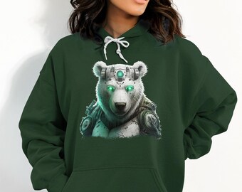 CyberPunk Polar Bear Hoodie Streetwear Unisex Techwear Sweatshirt Futuristic Shirt Fashion Clothing Rave Neon Color Festival Outfit Synthwav