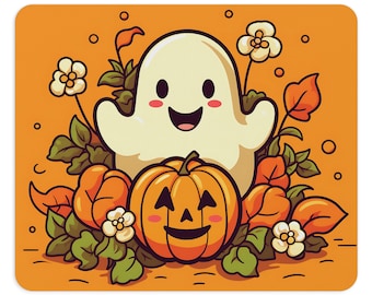 Mousepad Ghost and Pumpkin Desk Accessories Gift For Her, Cute Mouse Pad Halloween Gift Coworker Boss Office Decor Work From Home Gaming